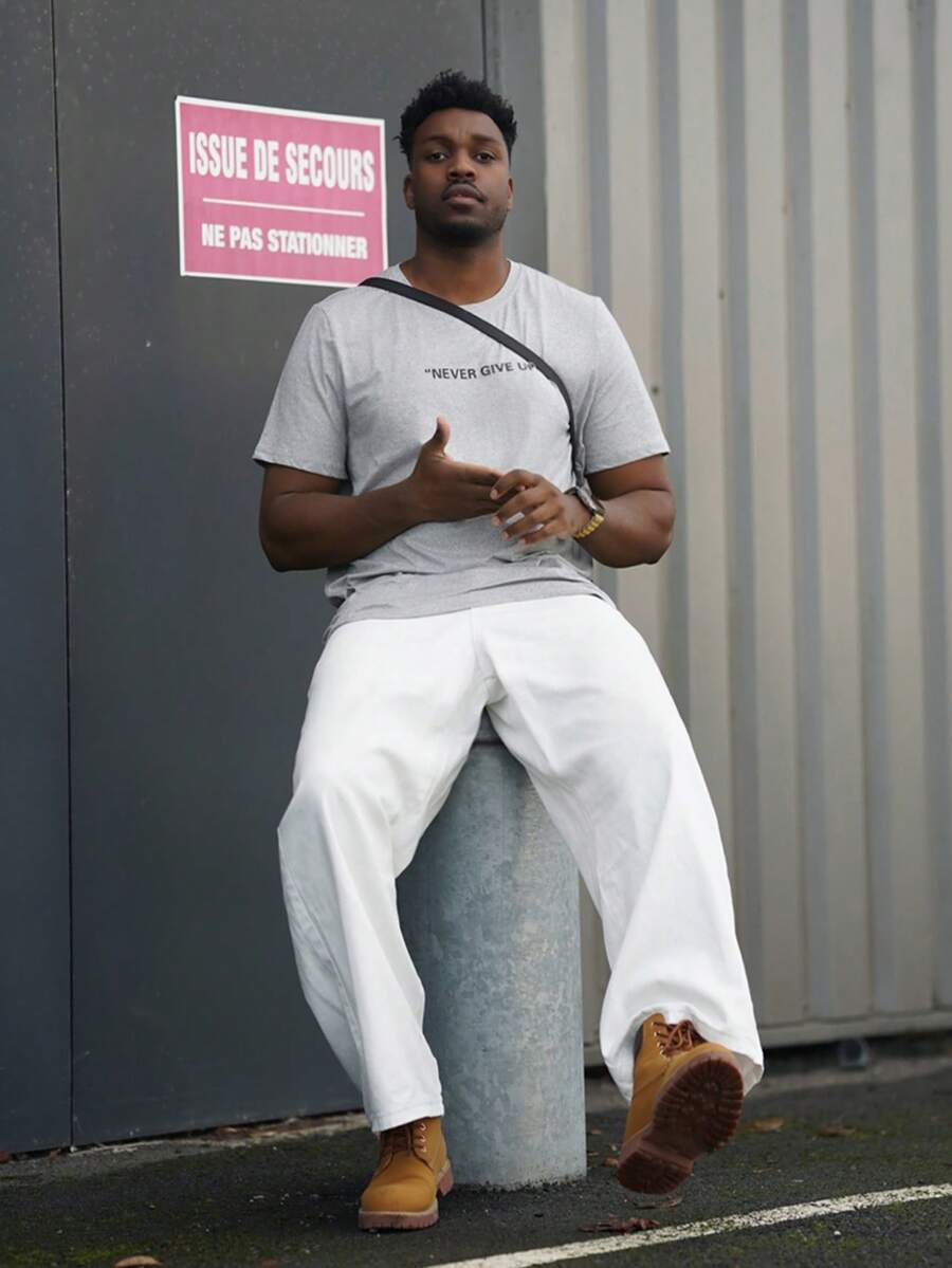 Heavens Edit 男士休闲标语印花短袖 T 恤，夏季 - 灰色 - 查看 1