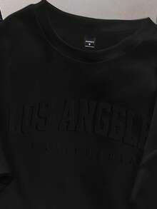 Manfinity Joysei Men's Round Neck Letter Embossed Casual Everyday Commute Knit Short Sleeve T-Shirt - Black - View 2