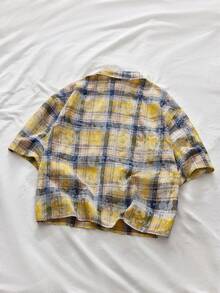 AXEPEAK Men's Casual Plaid & Letter Print Front Button Short Sleeve Shirt, Summer - Multicolor - View 2