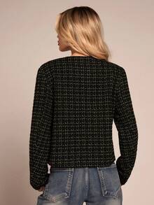 Glamine Women's Elegant Sexy Black Knitted Jacquard Long Sleeve Short Wool Blend Jacket, Autumn/Winter - Black - View 3