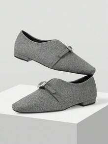 Mnmlis 女士时尚百搭通勤扣平底鞋 - 灰色 - 查看 10