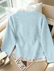 Resyla Áo len cardigan dáng rộng buộc dây thời trang lấy cảm hứng từ blogger, phong cách Châu Âu sang trọng - Màu xanh nhạt - Xem 2