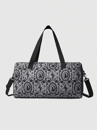 Grunge Punk Women's Fashion Starry Sky Cat & Flower Pattern Tote Bag