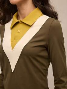 Activina Kemeja Polo Olahraga Golf Slim Fit Patchwork Berkerah Wanita - Hijau - View 8