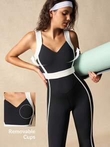 VARSITIE Mono deportivo casual de mujer con contraste de color y espalda descubierta