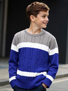 SHEIN Maglione casual stile coreano a collo tondo per ragazzo pre ...