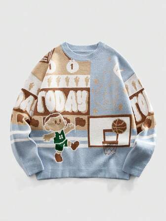 Pull col rond homme en tricot jacquard multicolore