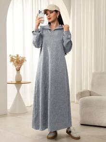 Seusyu Vestido holgado y suelto con textura y forro térmico para mujer, otoño/invierno - Gris - Ver 6