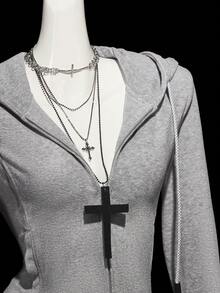 SHEIN ICON Damen Y2K einfarbiger Kapuzen-Reißverschluss-Grafik-Lässig-Vielseitig-Langarm-Sweatshirt, Winter für Frauen Grauer Reißverschluss-Sweatshirt Grau - Grau - Übersicht 5
