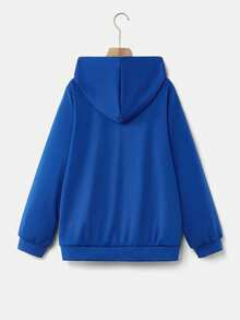 SHEIN EZwear 海军蓝加大码女式字母印花连帽衫和慢跑裤休闲两件套 - 寶藍色 - 查看 5