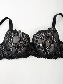 DesireSculpt 1 Peça Lingerie Sexy de Renda Retalhos em Plus Size - Preto - Visão 8