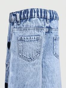 SHEIN ChillGRL Young Girls Baggy Jeans Y2k Oversized Jeans Wide Leg Jeans Girls Baggy Girls Jeans Loose Jeans New Arrival 2025 Aesthetic Clothes For Teens Girls' Jeans, New Arrival For  2026, Light Wash Denim With Heart Embroidery, Side Panel Design, Relaxed Straight Leg, Versatile For Holidays, Casual Outings, School, Parties, Christmas And More Young Girl Heart Embroidered Casual Wide Leg Distressed Washed Denim Jeans, Suitable For Spring, Summer, Autumn, Winter, Street Style - Light Wash - View 8