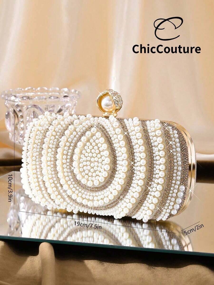 Ellevyn Vielseitige und modische Miniklutsche in Tränenform mit Perle, exquisite Abendtasche, luxuriöse Kristall-Formaltasche im Retro-Stil, geeignet für Hochzeit, Cocktail, Ball, Weihnachtsfeier, mit Kette - Gold - Übersicht 1