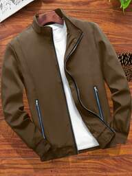 Calvornis Loose Fit Men's Zip Pocket Jacket (Without T-Shirt) Men Zip Up Jacket Mens Casual Jacket Mens Summer Jacket Brown Jacket Men Mens Bomber Jacket Old Money,Daily Leisure, Weekend Trips, Outdoor Activities, Travel Expeditions, Relaxed Work Environments Or Semi-Formal Occasions, Boyfriend/Husband Gift, Anniversary /Birthday Gift Party Christmas New Years