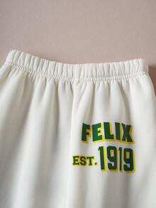 SHEIN Felix The Cat 2pcs Young Boy Cartoon Print Colorblock Zip-Up Baseball Jacket And Jogger Sweatpants Set - Green - View 7