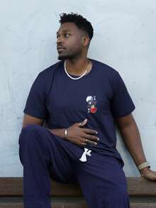 Heavens Edit Men's Simple Round Neck Men's Anime Print Short Sleeve Summer Navy Blue T-Shirt - Navy Blue - View 6