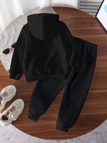 2pcs/Set Baby Girl Casual Fashion Sweatshirt Set, Funny Number 67 Design, Long Sleeve Hoodie And Loose Sweatpants, Comfortable Athleisure Outfit, Suitable For Autumn/Winter/Spring