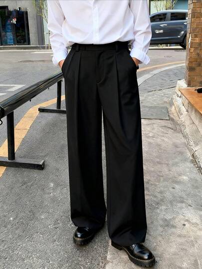 Manfinity Hypemode 男士休闲日常办公室通勤修身纯色斜口袋西装裤