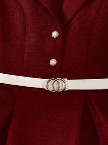 Franclia Women's Lapel NeckBamboo Knit Fabric Dress, With Front Metal Buckle & Pearl Metal Mushroom Button, Mid-Length - Red - View 4