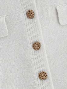 GlowEve 秋冬新款金属扣口袋套头圆领休闲舒适时尚优雅百搭女士毛衣背心 - 白色 - 查看 4