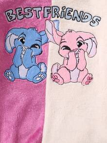 2pcs/Set Young Girl' Cute Cartoon Rabbit Pattern Long Sleeve Top And Pants Soft Comfortable Warm Fleece Pajamas - Multicolor - View 3