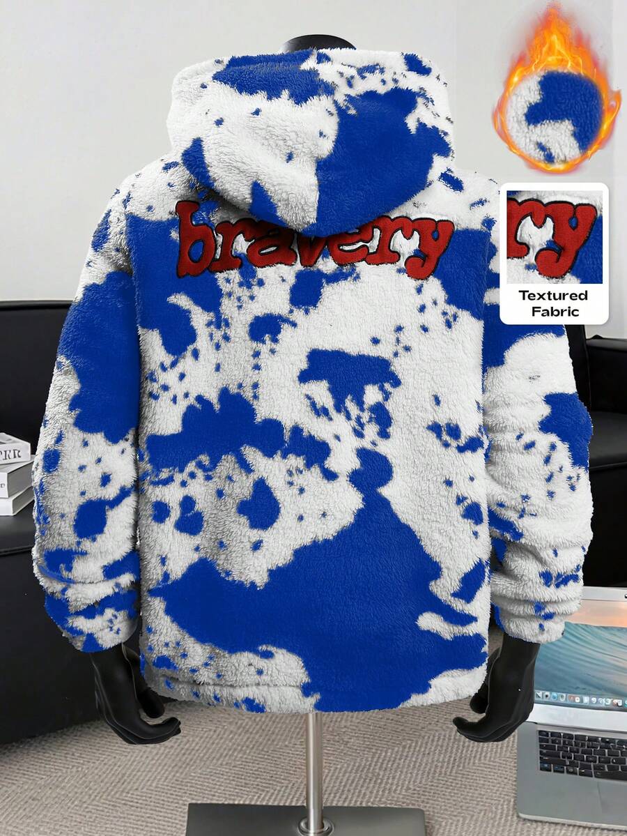 Manfinity Roghcode Men's Streetwear Tie Dye Hoodie,Double-Sided Fleece Sweatshirt,Autumn Natural Leather Texture Design,Unisex Casual Fashion Party City Break Hoodie - Blue - View 1