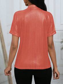 Xyvia Glossy Notch Collar Shirt For Holiday Party Clothes - Orange - View 2