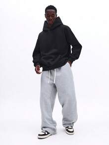SUMWON Relaxed Fit Drawstring Jogger Sweatpants With Side Pockets Elastic Cuffs Casual Loungewear Comfort Pants Fall Winter Essential Plain - Light Grey - View 3