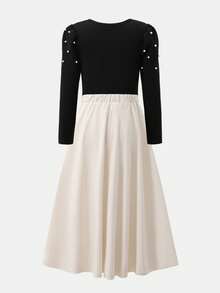 SHEIN 2 Stücke traditionelles arabisches Outfit für Mädchen, beinhaltet Pullover mit Rundhalsausschnitt und Langarm sowie Rock mit Rüschensaum und Schmetterlingskante, geeignet für Frühling, Sommer, Herbst, Winter, Lässig, Outdoor, Urlaub, Party, festliche Anlässe