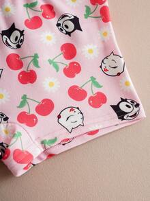 Felix The Cat X SHEIN Young Girl Cartoon & Cherry Print Camisole Bra And Boyshort Panty Lingerie Set - Pink - View 8