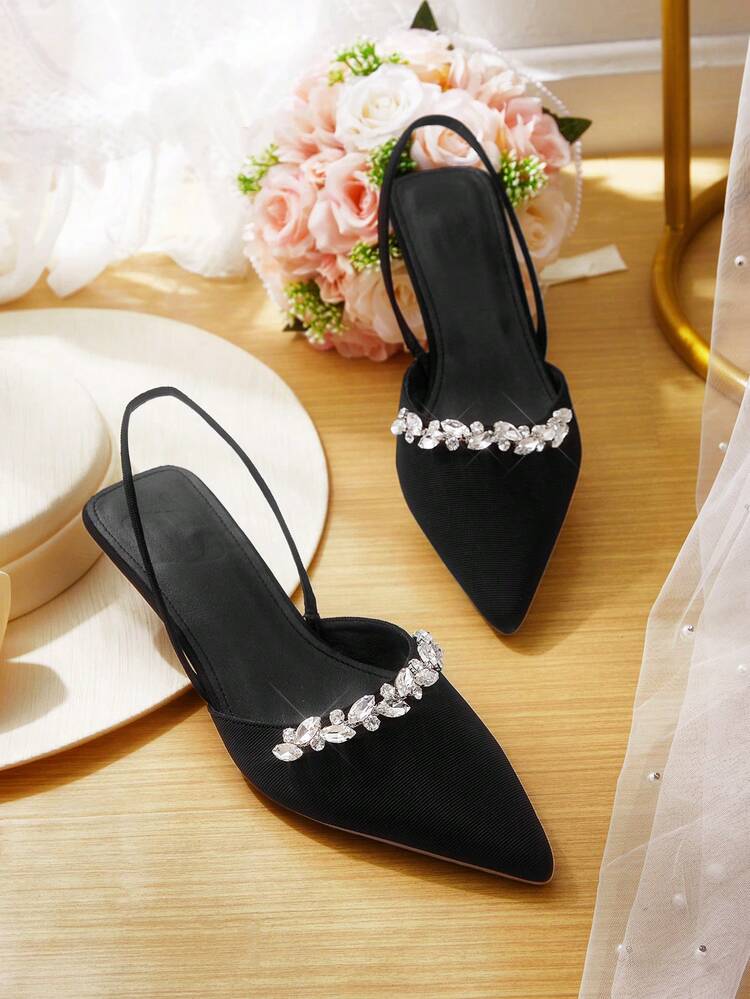 CUCCOO HITCHD Women's Pointed Toe Rhinestone Decor Everyday Versatile Fashion High Heels