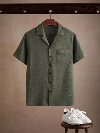 Core Aspect 男士加大码纯色简约日常衬衫休闲纯色短袖衬衫