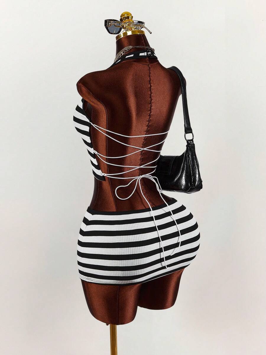 Amplova 2026 New Style Women's Halter Backless Criss-Cross Strap Tank Top & Bodycon Mini Skirt Set - Multicolor - View 1