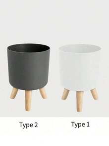 Wooden Bracket, Circular Flower Pot, Automatic Watering And Drainage System, Hydroponic Plants, Potted Black Design - Type2 - View 3