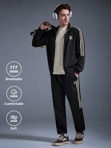 DRIFTMERE 男士休闲舒适宽松撞色拼接运动套装