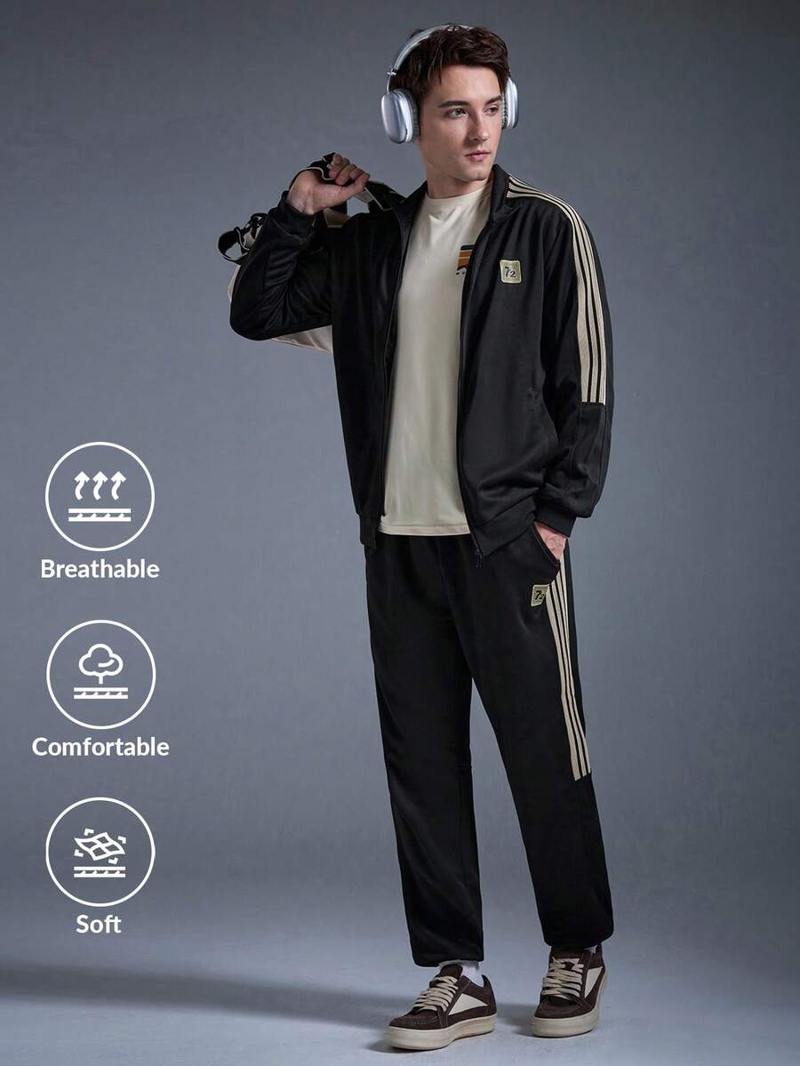 DRIFTMERE 男士休闲舒适宽松撞色拼接运动套装
