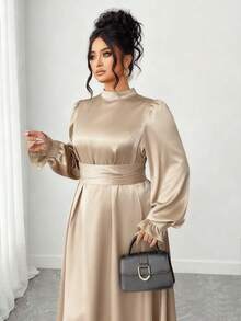 Elenzga Áo choàng cổ lọ tối giản màu trơn cỡ lớn thanh lịch - Màu be - Xem 5