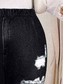 SHEIN CURVE+ Quần legging dáng rộng phong cách cổ điển thường ngày cỡ lớn, phù hợp cho mùa thu/đông - màu đen - Xem 7