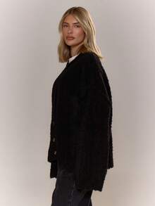 MUSERA Luźny, dzianinowy kardigan z opadającymi ramionami i guzikami, uroczy, uliczny, rustykalny, rustykalny, vintage, na zimowe wieczorne przyjęcie, elegancki sweter na wiosnę - Czarne - Zobacz 4