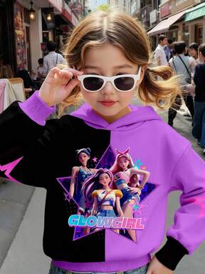 Sudadera con capucha con estampado gráfico de estrella idol de KPOP para niñas grandes, de moda casual, adecuada para otoño/invierno