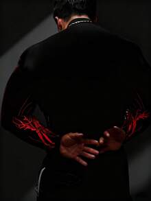 Gym Rark 男士撞色印花修身运动长袖T恤压缩衣，适合健身穿着 - 黑色 - 查看 2