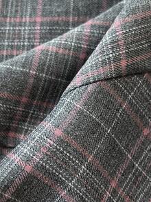 Elamini Women's Plaid Print Ruffle Hem Fitted Sleeveless Dress - Grey - View 6