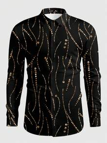 Manfinity AFTRDRK 男士亮片印花长袖衬衫，适合派对和外出穿着 - 黑色 - 查看 2
