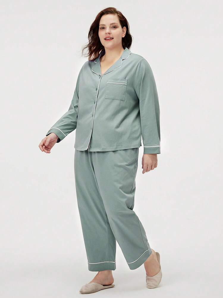 Women Plus Cotton Basic Long Women Pajama Set