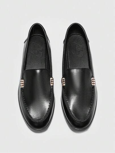 CUCCOO BIZCHIC Women's Fashion Black Metal Buckle Comfortable Casual Loafers, Suitable For Commuting, Outdoor, Shopping, Work, Daily Wear