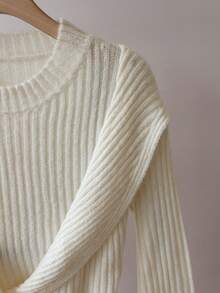 GlowEve 秋冬新款金属扣不对称圆领长袖斗篷休闲舒适时尚优雅百搭女士毛衣 - 杏色 - 查看 3