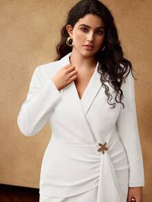 MOTF PREMIUM VESTIDO DE FESTA COM FRANZIDO E DETALHES METÁLICOS PARA MULHERES PLUS SIZE - Branco - Ver 5