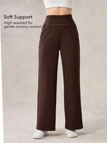 OutZeal 女士运动裤 日常休闲家居速干柔软针织高腰直筒裤带口袋 - 棕色 - 查看 2