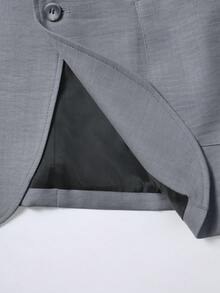 Manfinity Mode 男士浅灰色V领休闲西装套装，春夏 - 灰色 - 查看 4