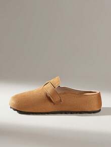 Solecia Women's Solid Color Metal Buckle Design Flat Shoes For Christmas - Khaki - View 4